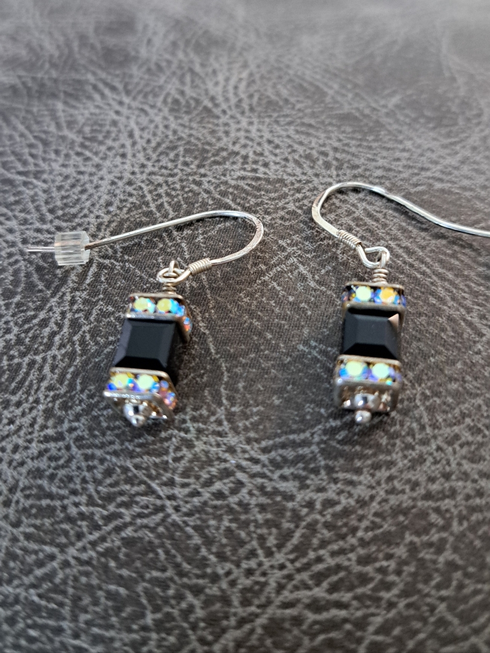 Swarovski Black Crystal Cube Dangle Earrings with Sterling Silver  Accents